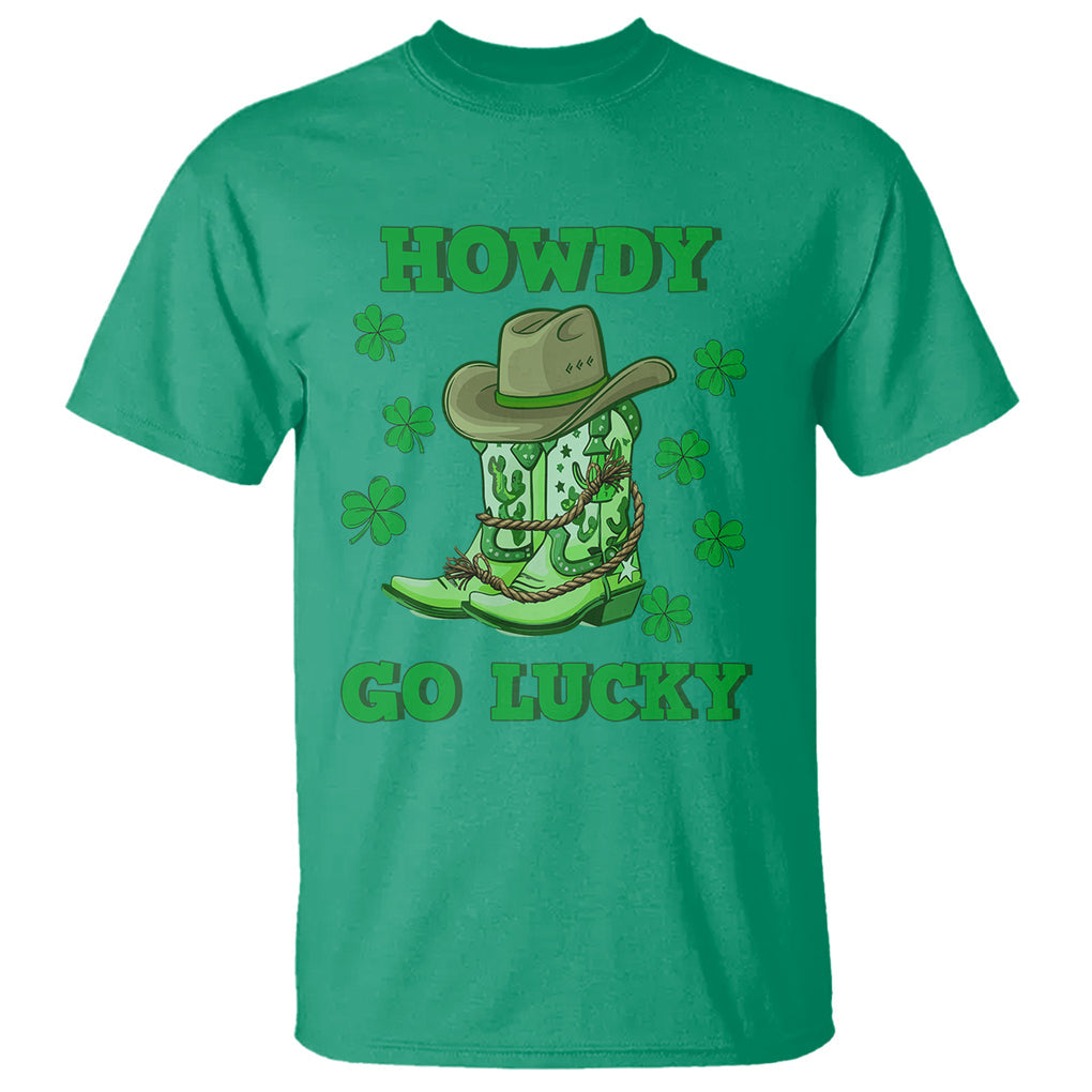 Funny St. Patricks Cowboy T Shirt Howdy Go Lucky Boots Retro Irish Western TS02 Irish Green Printyourwear