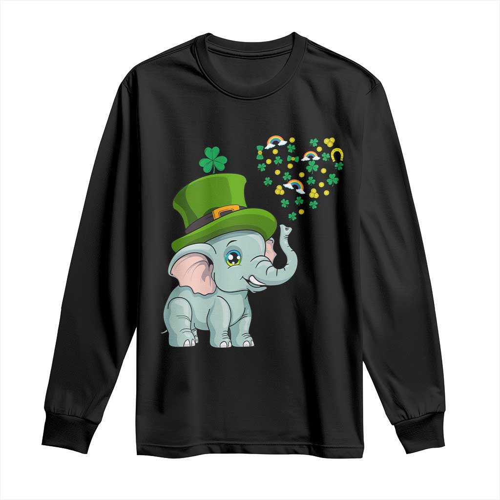 Cute Elephant St Patricks Day Long Sleeve Shirt for Boys Girls TS02 Black Print Your Wear