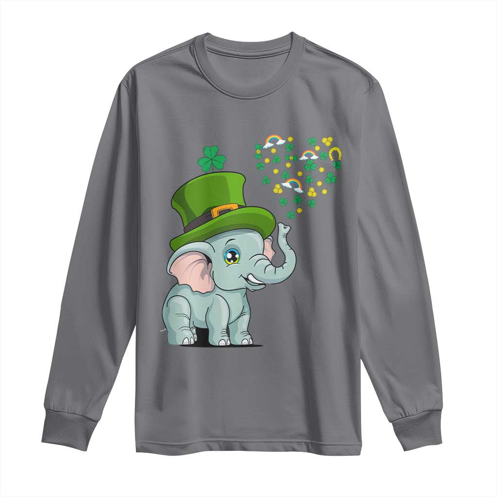 Cute Elephant St Patricks Day Long Sleeve Shirt for Boys Girls TS02 Charcoal Print Your Wear