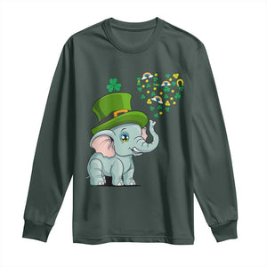 Cute Elephant St Patricks Day Long Sleeve Shirt for Boys Girls TS02 Dark Forest Green Print Your Wear