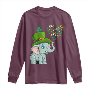 Cute Elephant St Patricks Day Long Sleeve Shirt for Boys Girls TS02 Maroon Print Your Wear