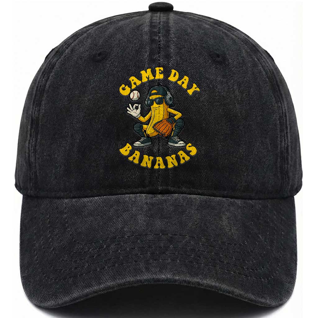 Cute Bananas Graphic Washed Cotton Baseball Cap Game Day Cool Catcher Baseball Lover TS02 Washed Cap Universal Fit Black Print Your Wear