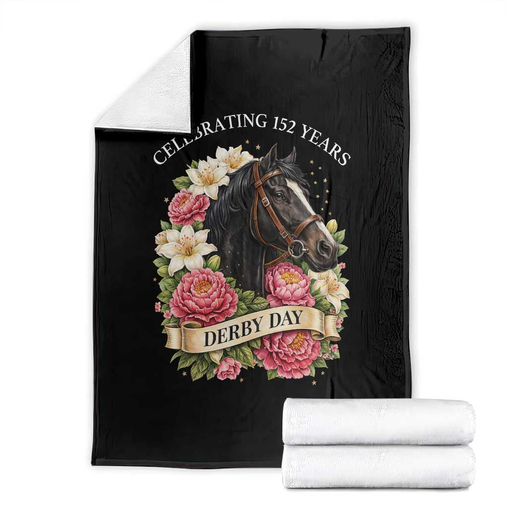 Celebrating 152 Years Derby Day Floral Throw Blanket Horse Racing Pink Peony White Lily Equestrian 152nd Anniversary TS02 Black Print Your Wear