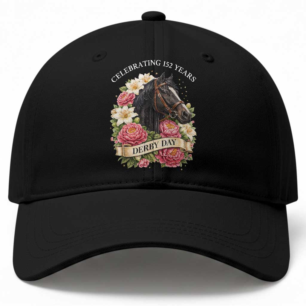 Celebrating 152 Years Derby Day Floral Baseball Cap Horse Racing Pink Peony White Lily Equestrian 152nd Anniversary TS02 Print Your Wear