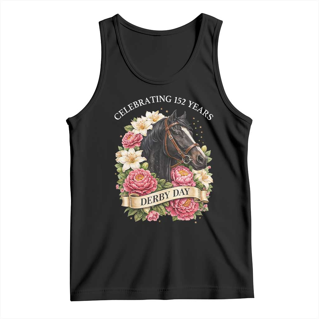 Celebrating 152 Years Derby Day Floral Tank Top Horse Racing Pink Peony White Lily Equestrian 152nd Anniversary TS02 Black Print Your Wear