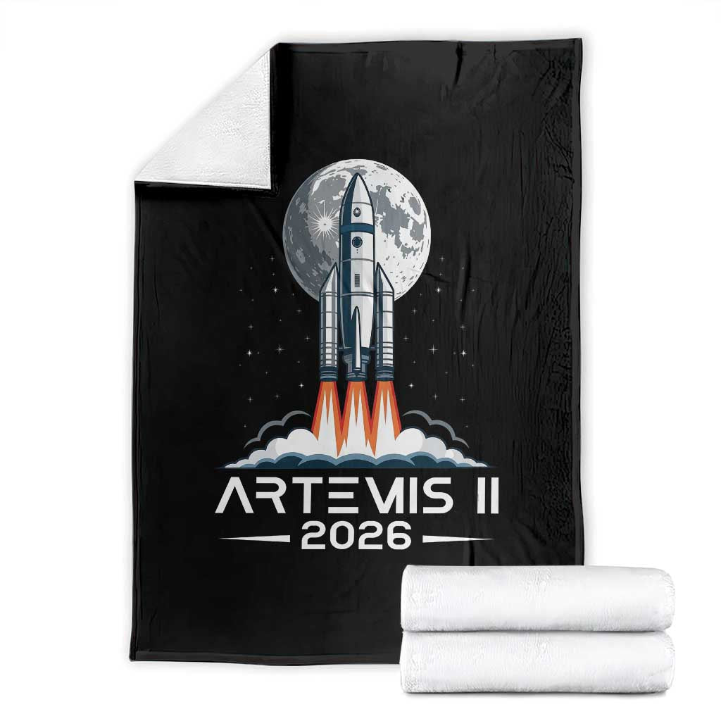 Lunar Journey 2026 Retro Rocket Launch Throw Blanket Space Exploration Astronomy Enthusiasts Sci-Fi Lovers TS02 Black Print Your Wear