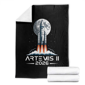 Lunar Journey 2026 Retro Rocket Launch Throw Blanket Space Exploration Astronomy Enthusiasts Sci-Fi Lovers TS02 Black Print Your Wear