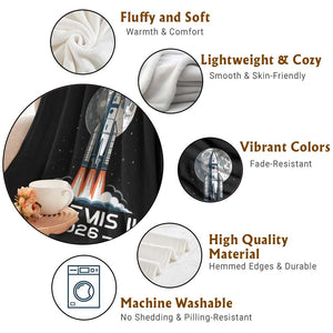 Lunar Journey 2026 Retro Rocket Launch Throw Blanket Space Exploration Astronomy Enthusiasts Sci-Fi Lovers TS02 Print Your Wear