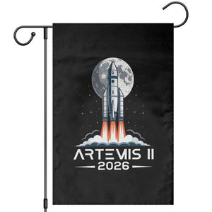Lunar Journey 2026 Retro Rocket Launch Garden Flag Space Exploration Astronomy Enthusiasts Sci-Fi Lovers TS02 Black Print Your Wear