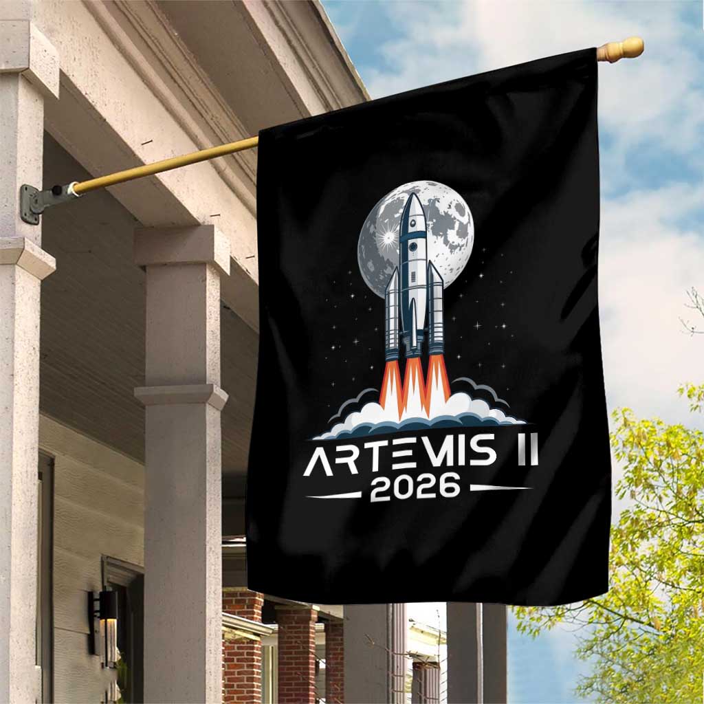 Lunar Journey 2026 Retro Rocket Launch Garden Flag Space Exploration Astronomy Enthusiasts Sci-Fi Lovers TS02 Print Your Wear