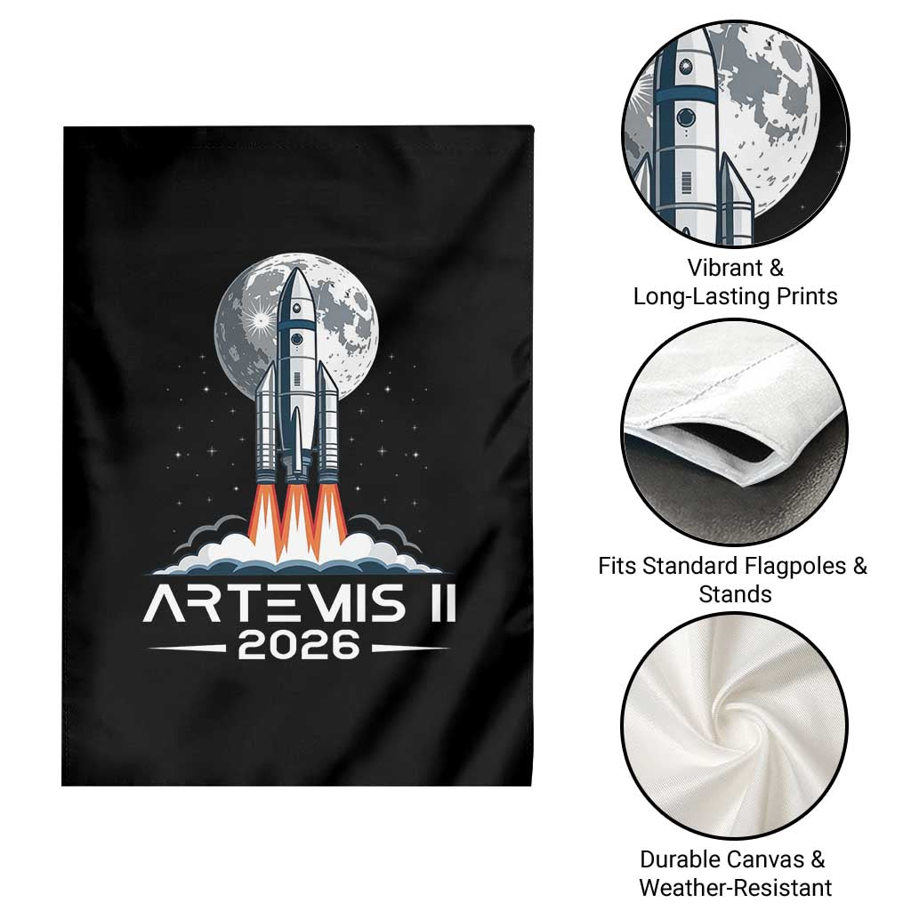 Lunar Journey 2026 Retro Rocket Launch Garden Flag Space Exploration Astronomy Enthusiasts Sci-Fi Lovers TS02 Print Your Wear