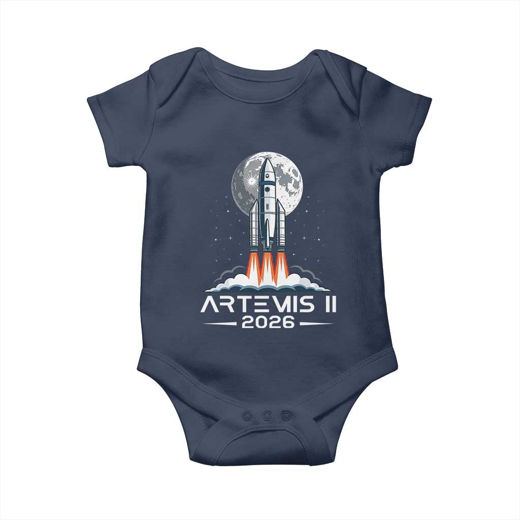Lunar Journey 2026 Retro Rocket Launch Baby Onesie Space Exploration Astronomy Enthusiasts Sci-Fi Lovers TS02 Navy Print Your Wear