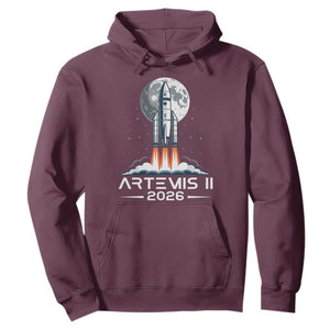 Lunar Journey 2026 Retro Rocket Launch Hoodie Space Exploration Astronomy Enthusiasts Sci-Fi Lovers TS02 Maroon Print Your Wear