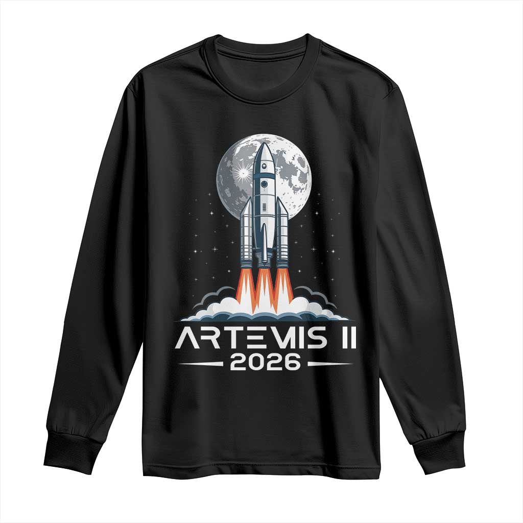 Lunar Journey 2026 Retro Rocket Launch Long Sleeve Shirt Space Exploration Astronomy Enthusiasts Sci-Fi Lovers TS02 Black Print Your Wear