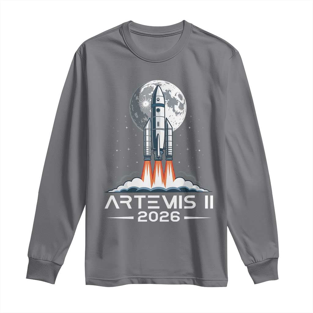 Lunar Journey 2026 Retro Rocket Launch Long Sleeve Shirt Space Exploration Astronomy Enthusiasts Sci-Fi Lovers TS02 Charcoal Print Your Wear