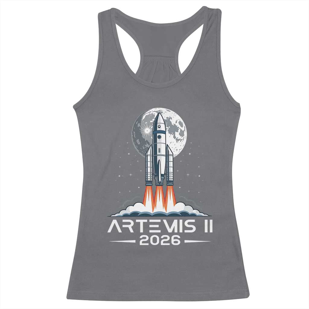 Lunar Journey 2026 Retro Rocket Launch Racerback Tank Top Space Exploration Astronomy Enthusiasts Sci-Fi Lovers TS02 Charcoal Print Your Wear
