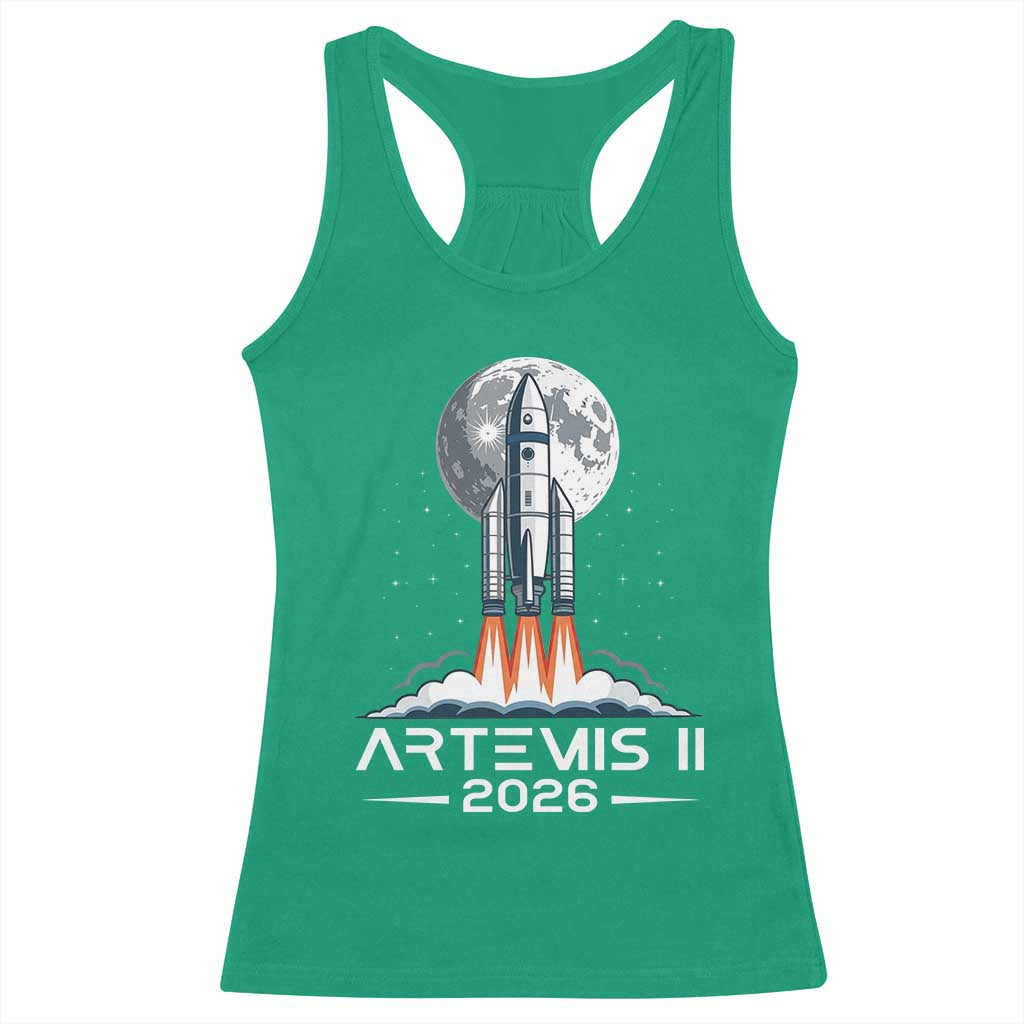 Lunar Journey 2026 Retro Rocket Launch Racerback Tank Top Space Exploration Astronomy Enthusiasts Sci-Fi Lovers TS02 Irish Green Print Your Wear