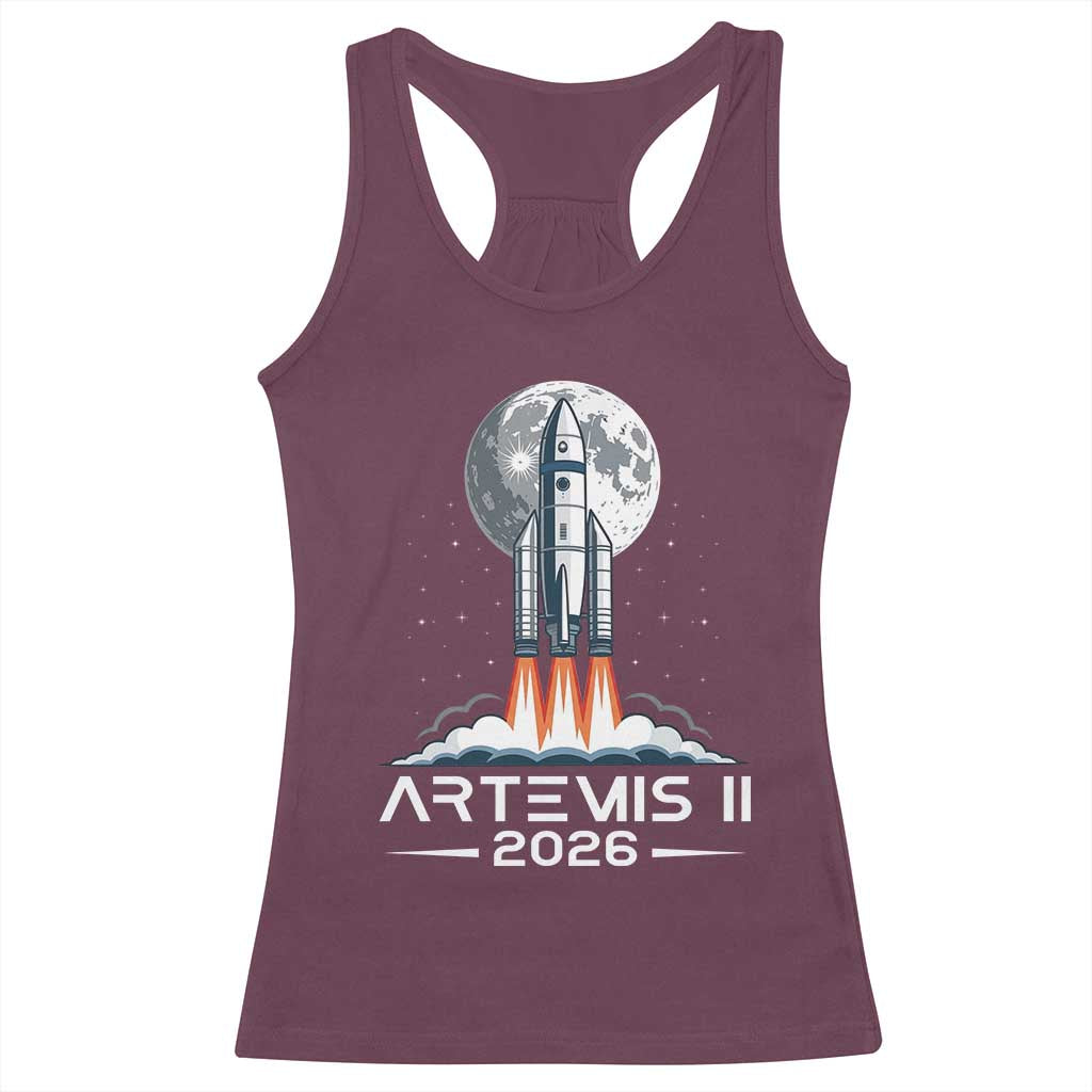 Lunar Journey 2026 Retro Rocket Launch Racerback Tank Top Space Exploration Astronomy Enthusiasts Sci-Fi Lovers TS02 Maroon Print Your Wear