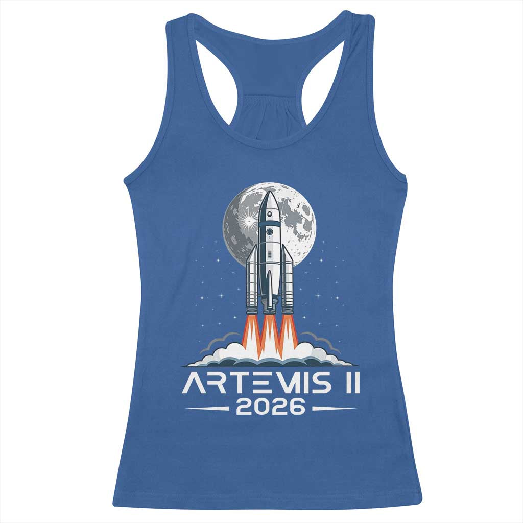 Lunar Journey 2026 Retro Rocket Launch Racerback Tank Top Space Exploration Astronomy Enthusiasts Sci-Fi Lovers TS02 Royal Blue Print Your Wear