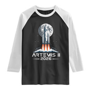 Lunar Journey 2026 Retro Rocket Launch Raglan Shirt Space Exploration Astronomy Enthusiasts Sci-Fi Lovers TS02 Black White Print Your Wear