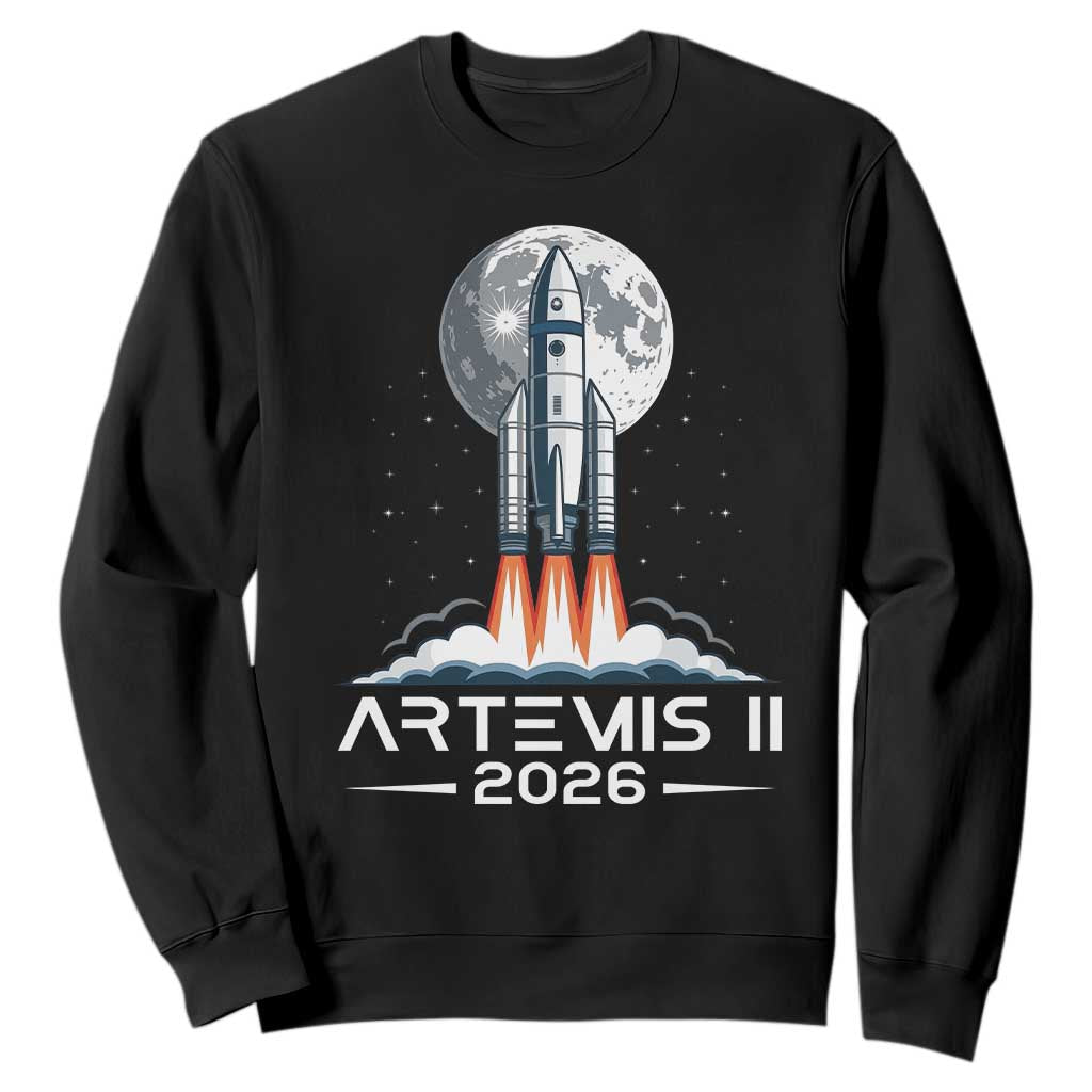 Lunar Journey 2026 Retro Rocket Launch Sweatshirt Space Exploration Astronomy Enthusiasts Sci-Fi Lovers TS02 Black Print Your Wear