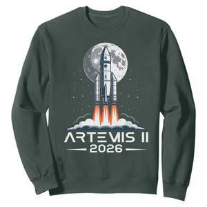 Lunar Journey 2026 Retro Rocket Launch Sweatshirt Space Exploration Astronomy Enthusiasts Sci-Fi Lovers TS02 Dark Forest Green Print Your Wear