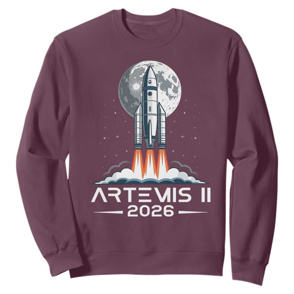 Lunar Journey 2026 Retro Rocket Launch Sweatshirt Space Exploration Astronomy Enthusiasts Sci-Fi Lovers TS02 Maroon Print Your Wear