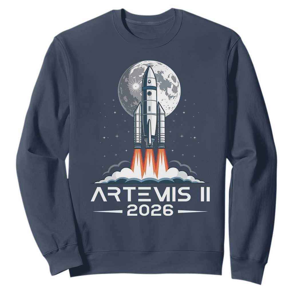 Lunar Journey 2026 Retro Rocket Launch Sweatshirt Space Exploration Astronomy Enthusiasts Sci-Fi Lovers TS02 Navy Print Your Wear