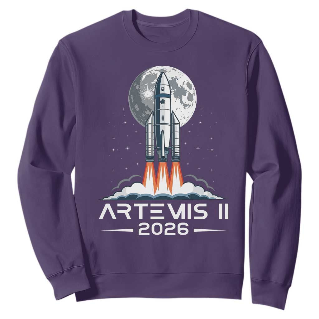 Lunar Journey 2026 Retro Rocket Launch Sweatshirt Space Exploration Astronomy Enthusiasts Sci-Fi Lovers TS02 Purple Print Your Wear