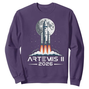 Lunar Journey 2026 Retro Rocket Launch Sweatshirt Space Exploration Astronomy Enthusiasts Sci-Fi Lovers TS02 Purple Print Your Wear