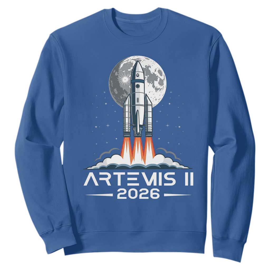 Lunar Journey 2026 Retro Rocket Launch Sweatshirt Space Exploration Astronomy Enthusiasts Sci-Fi Lovers TS02 Royal Blue Print Your Wear