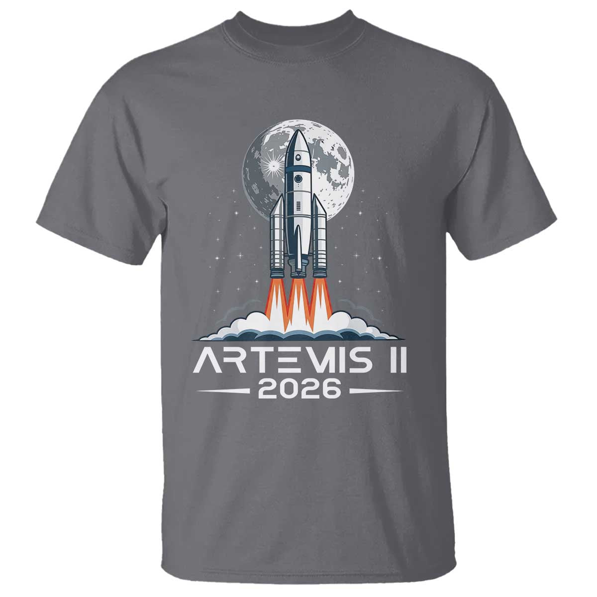 Lunar Journey 2026 Retro Rocket Launch T Shirt Space Exploration Astronomy Enthusiasts Sci-Fi Lovers TS02 Charcoal Print Your Wear