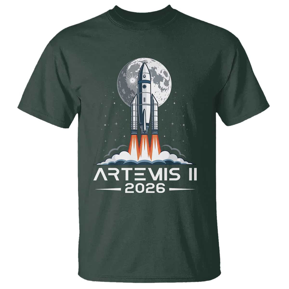 Lunar Journey 2026 Retro Rocket Launch T Shirt Space Exploration Astronomy Enthusiasts Sci-Fi Lovers TS02 Dark Forest Green Print Your Wear
