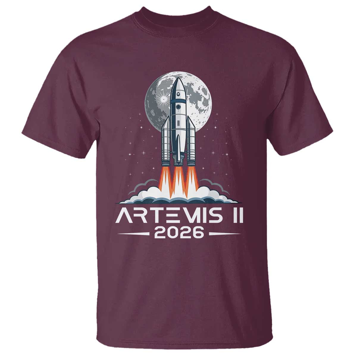 Lunar Journey 2026 Retro Rocket Launch T Shirt Space Exploration Astronomy Enthusiasts Sci-Fi Lovers TS02 Maroon Print Your Wear