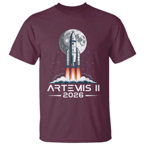 Lunar Journey 2026 Retro Rocket Launch T Shirt Space Exploration Astronomy Enthusiasts Sci-Fi Lovers TS02 Maroon Print Your Wear
