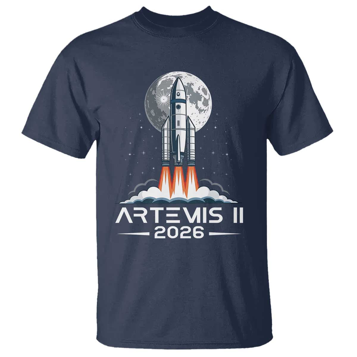 Lunar Journey 2026 Retro Rocket Launch T Shirt Space Exploration Astronomy Enthusiasts Sci-Fi Lovers TS02 Navy Print Your Wear