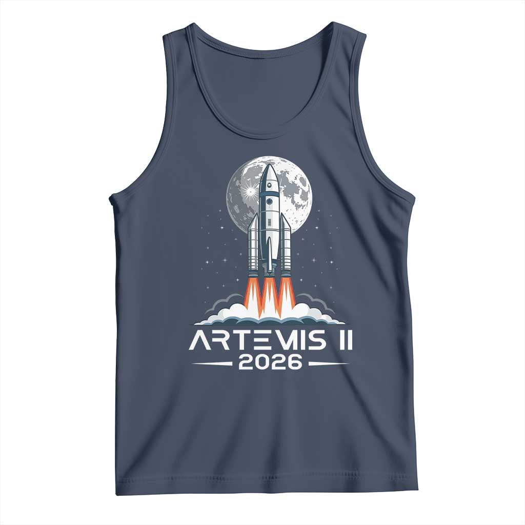 Lunar Journey 2026 Retro Rocket Launch Tank Top Space Exploration Astronomy Enthusiasts Sci-Fi Lovers TS02 Navy Print Your Wear