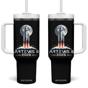 Lunar Journey 2026 Retro Rocket Launch Tumbler With Handle Space Exploration Astronomy Enthusiasts Sci-Fi Lovers TS02 One Size: 40 oz Black Print Your Wear