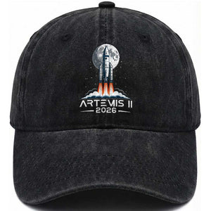 Lunar Journey 2026 Retro Rocket Launch Washed Cotton Baseball Cap Space Exploration Astronomy Enthusiasts Sci-Fi Lovers TS02 Print Your Wear