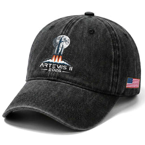 Lunar Journey 2026 Retro Rocket Launch Washed Cotton Baseball Cap Space Exploration Astronomy Enthusiasts Sci-Fi Lovers TS02 Print Your Wear