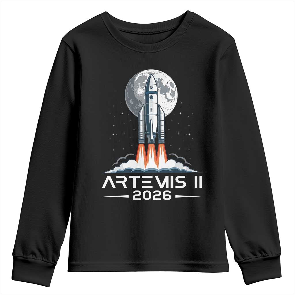 Lunar Journey 2026 Retro Rocket Launch Youth Sweatshirt Space Exploration Astronomy Enthusiasts Sci-Fi Lovers TS02 Black Print Your Wear