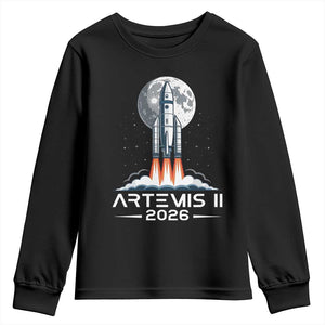 Lunar Journey 2026 Retro Rocket Launch Youth Sweatshirt Space Exploration Astronomy Enthusiasts Sci-Fi Lovers TS02 Black Print Your Wear