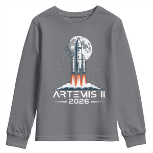 Lunar Journey 2026 Retro Rocket Launch Youth Sweatshirt Space Exploration Astronomy Enthusiasts Sci-Fi Lovers TS02 Charcoal Print Your Wear