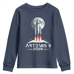 Lunar Journey 2026 Retro Rocket Launch Youth Sweatshirt Space Exploration Astronomy Enthusiasts Sci-Fi Lovers TS02 Navy Print Your Wear