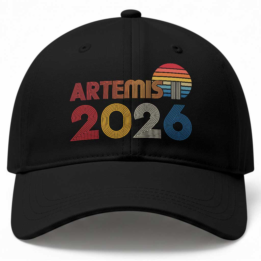 2026 Lunar Mission Retro Sunset Baseball Cap Vintage Space Exploration Astronomy Enthusiasts Sci-Fi Lovers TS02 Print Your Wear
