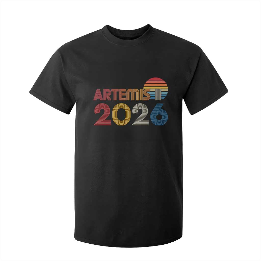 2026 Lunar Mission Retro Sunset T Shirt For Kid Vintage Space Exploration Astronomy Enthusiasts Sci-Fi Lovers TS02 Black Print Your Wear