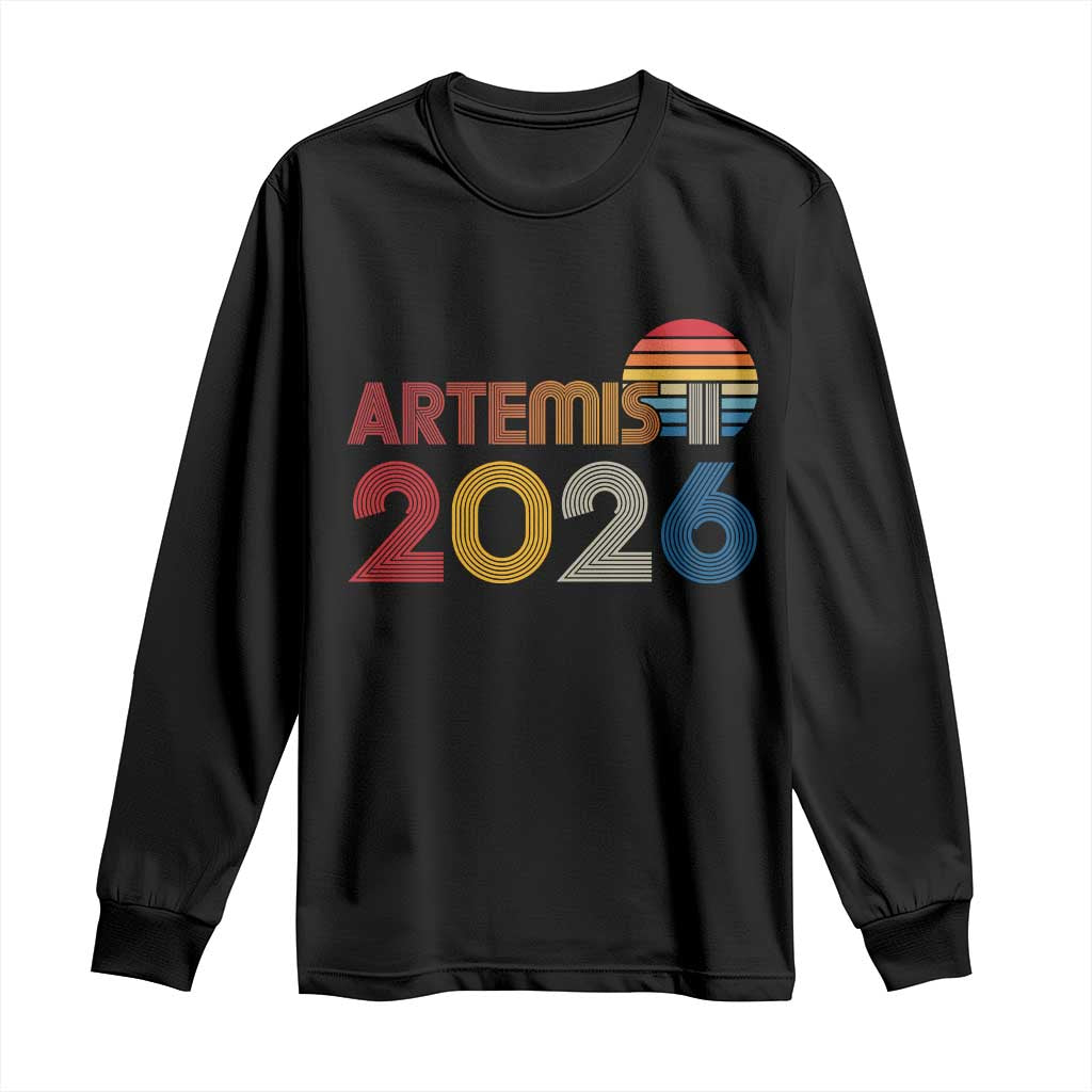 2026 Lunar Mission Retro Sunset Long Sleeve Shirt Vintage Space Exploration Astronomy Enthusiasts Sci-Fi Lovers TS02 Black Print Your Wear