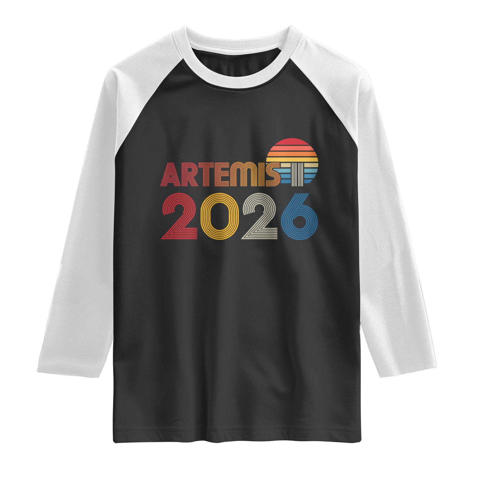 2026 Lunar Mission Retro Sunset Raglan Shirt Vintage Space Exploration Astronomy Enthusiasts Sci-Fi Lovers TS02 Black White Print Your Wear