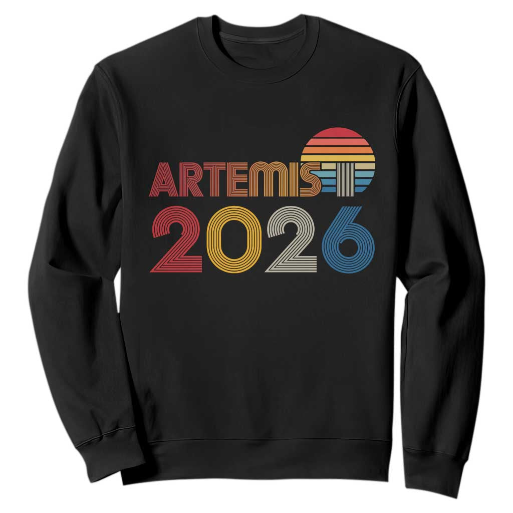 2026 Lunar Mission Retro Sunset Sweatshirt Vintage Space Exploration Astronomy Enthusiasts Sci-Fi Lovers TS02 Black Print Your Wear