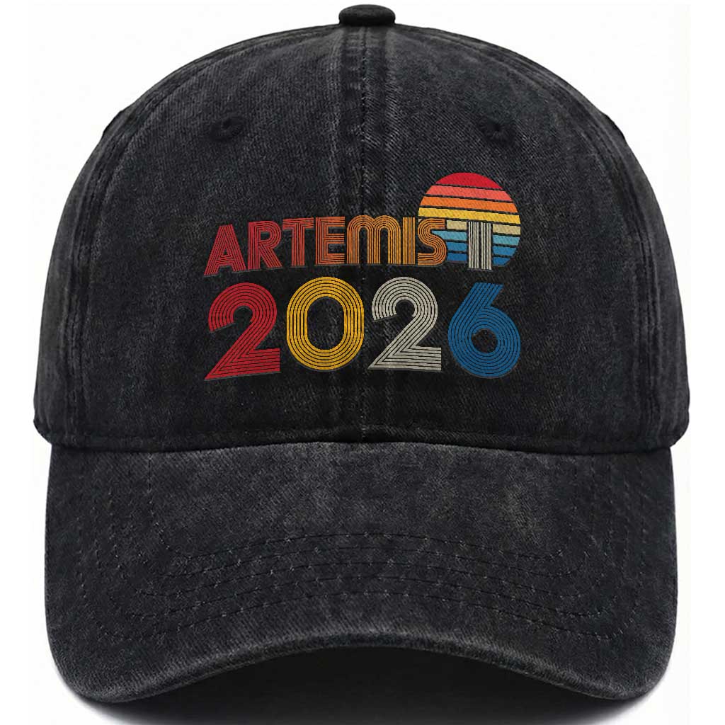 2026 Lunar Mission Retro Sunset Washed Cotton Baseball Cap Vintage Space Exploration Astronomy Enthusiasts Sci-Fi Lovers TS02 Print Your Wear